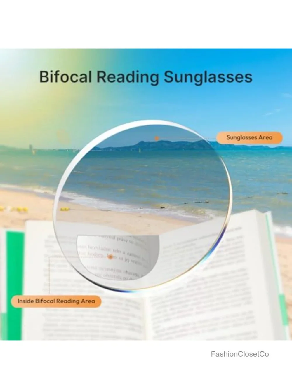 Oversized Square Bifocal Sunglasses with UV400, Gradient Reading Glasses,